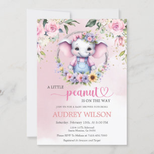 Invitación Elefante Baby Shower Pink Floral