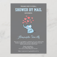 Elefante Baby Shower por correo azul y gris