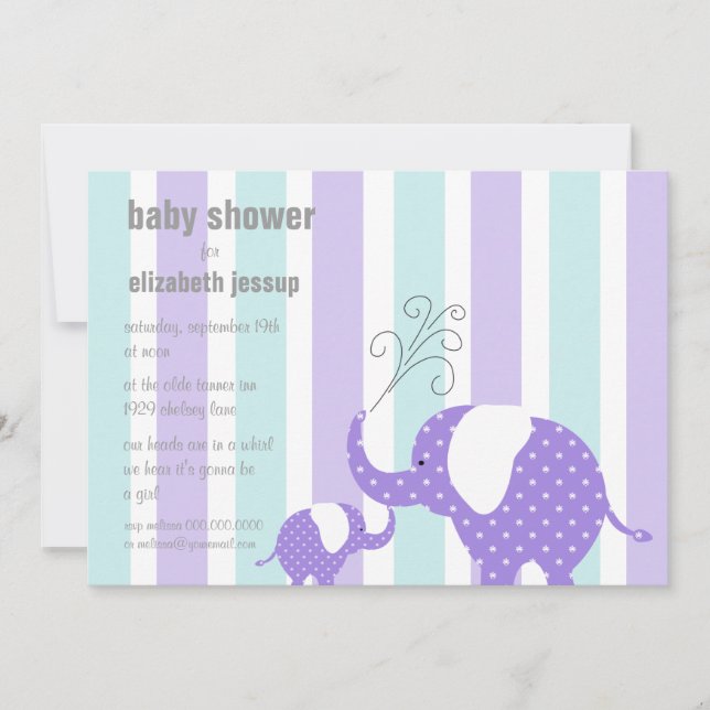 Invitación Elefante Baby Shower - Púrpura (Anverso)