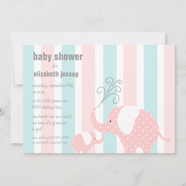 Invitación Elefante Baby Shower - Rosa (Anverso)