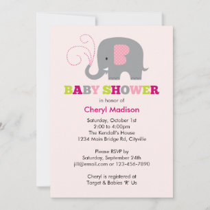 Invitación Elefante Baby Shower - rosa