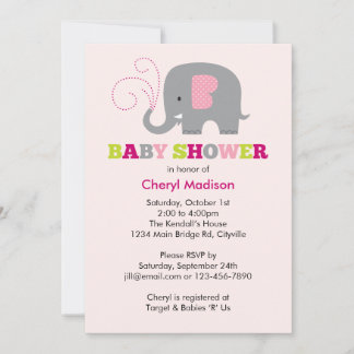 Invitación Elefante Baby Shower - rosa