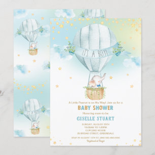 Invitación Elefante Balón de aire caliente Baby Shower Boy Wh