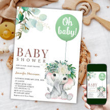 Elefante Balón verde género Baby Shower neutral
