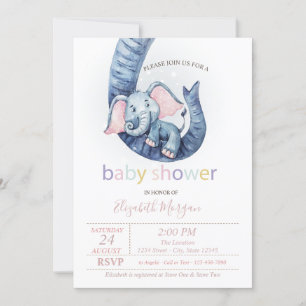Invitación Elefante Bebé Adorable con Lunares Fiesta de Cumpl