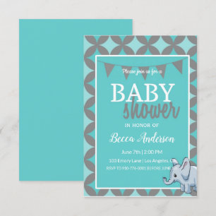 Invitación Elefante bebé Baby Shower azul