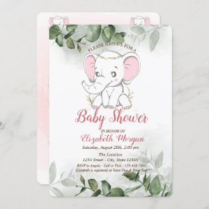 Invitación Elefante bebé, Baby Shower Eucalyptus Greeneration