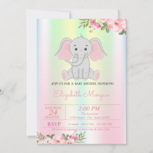 Invitación Elefante bebé, Baby Shower floral irlandés