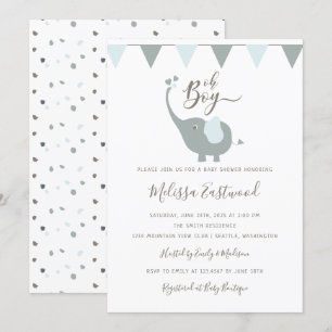 Invitación Elefante bebé Baby Shower Oh Boy Fiesta