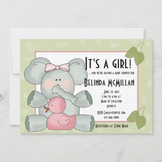 Invitación Elefante bebé chica en verde con pato de goma