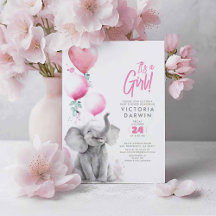 Elefante bebé Chica rosa y gris dulce Baby Shower