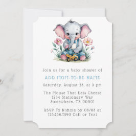 Invitación Elefante bebé con Baby Shower de Camión