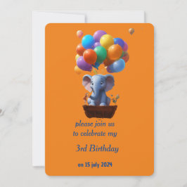 Invitación elefante bebé con cumpleaños de globos