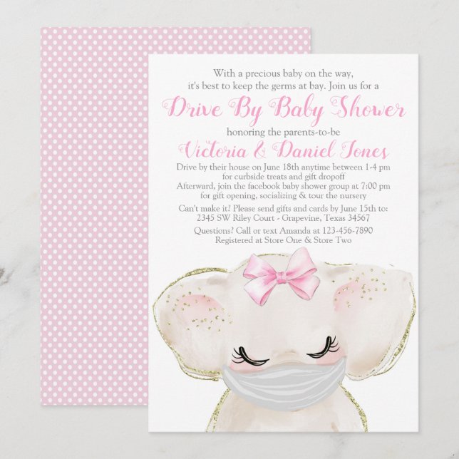 Invitación Elefante bebé con Máscara manejada por Baby Shower (Anverso / Reverso)