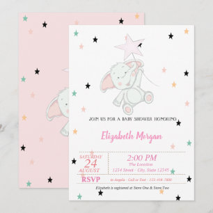 Invitación Elefante Bebé, Cumpleaños de Estrellas