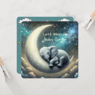 Invitación Elefante Bebé Dormiendo En La Luna Creciente