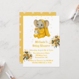 Invitación Elefante bebé en Baby Shower de pijamas amarillos