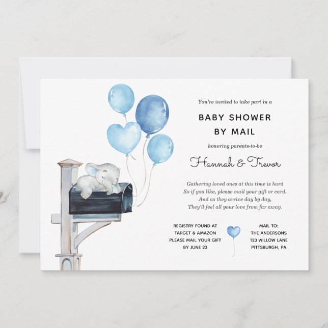 Invitación Elefante bebé en la ducha de buzón por correo (Anverso)