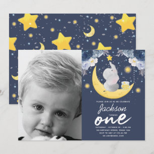 Invitación Elefante bebé en la fotografía del primer cumpleañ