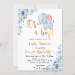 Invitación Elefante Bebé Es un Baby Shower de niño