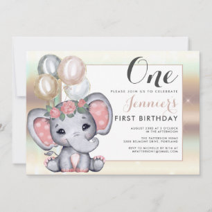 Invitación Elefante bebé floral lindo con globos
