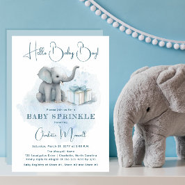 Invitación Elefante bebé Hola Niño Niño Bebé Azul Espolvorear