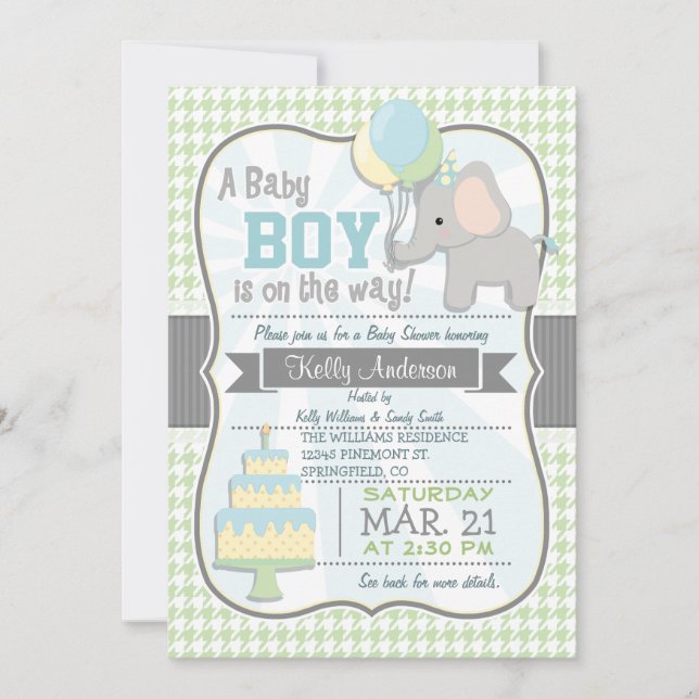 Invitación Elefante bebé, invitado de Baby Shower Pastel (Anverso)