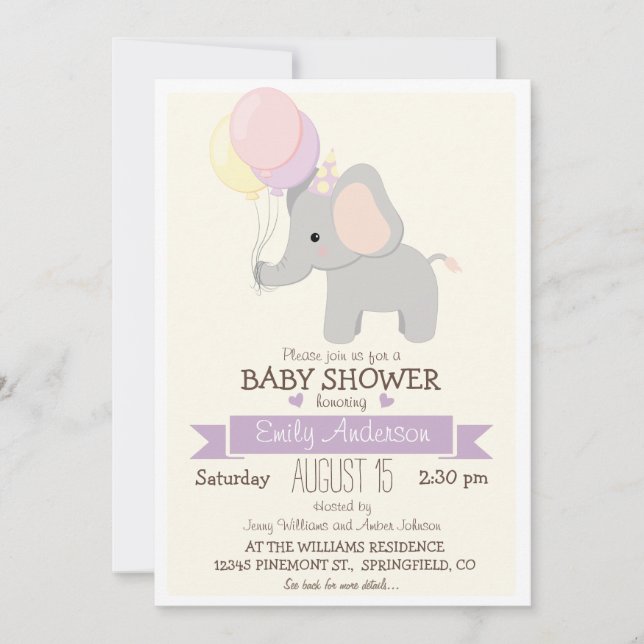 Invitación Elefante bebé lindo, Baby Shower animal de zoológi (Anverso)