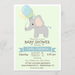 Invitación Elefante bebé lindo, Baby Shower del zoológico de 