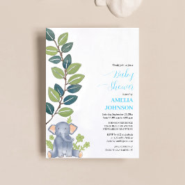 Invitación elefante bebé lindo con ducha de bebé eucalipto