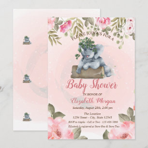 Invitación Elefante bebé lindo,ducha de bebé floral