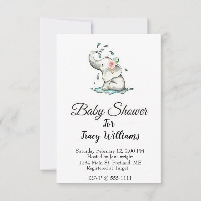 Invitación Elefante bebé lindo duchándose (Anverso)