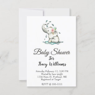 Invitación Elefante bebé lindo duchándose