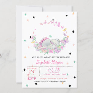 Invitación Elefante Bebé, Mariposas, Estrellas Fiesta de Bebé