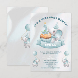 Invitación Elefante Bebé Primer cumpleaños