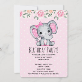Invitación Elefante bebé rosa y Baby Shower fronterizo con Ro
