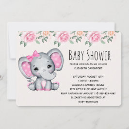Invitación Elefante bebé rosa y Baby Shower fronterizo con Ro