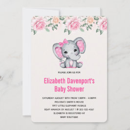 Invitación Elefante bebé rosa y Baby Shower fronterizo con Ro