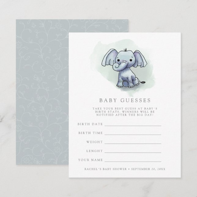 Invitación elefante bebé sentado bebé juego de adivinación de (Anverso / Reverso)