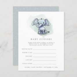 Invitación elefante bebé sentado bebé juego de adivinación de