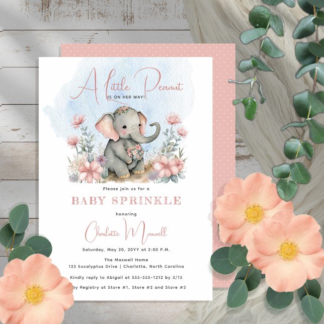 Invitación Elefante Bebé Un pequeño Chica de cacahuete Espolv (Subido por el creador)