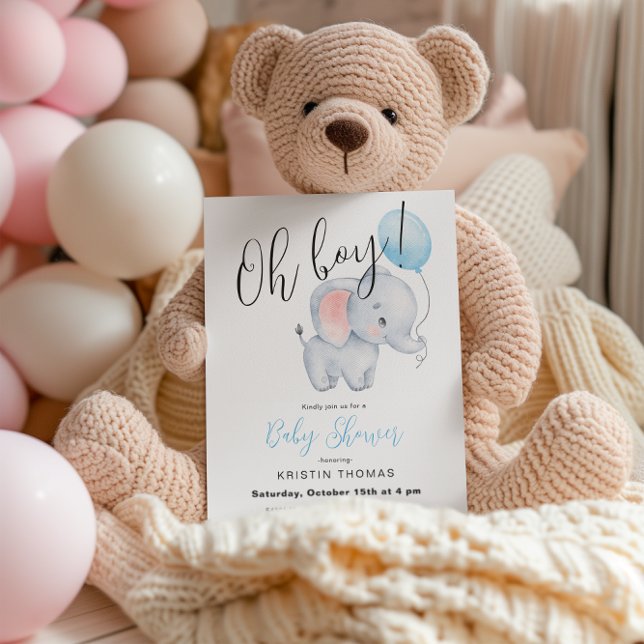Invitación Elefante bebé y Baby Shower con globo azul (Subido por el creador)