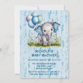 Invitación Elefante bebé y Baby Shower de Wildflower Boy