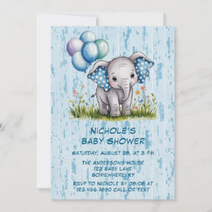 Invitación Elefante bebé y Baby Shower de Wildflower Boy