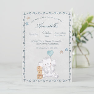 Invitación Elefante bebé y globo de acuarela