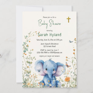 Invitación Elefante bebé y mariposas Baby Shower ortodoxo