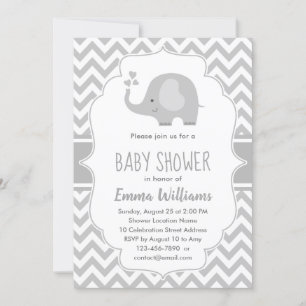Invitación Elefante blanco gris puro   Baby Shower neutral