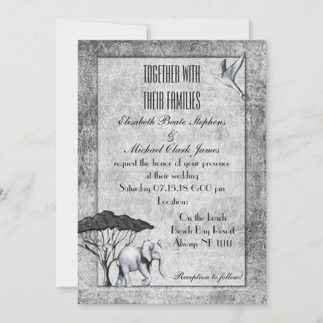 Invitación Elefante blanco negro: mate 5" x 7" - Boda (Anverso)