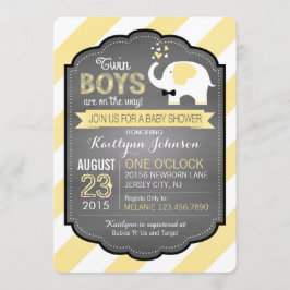 Invitación Elefante blanco y Baby Shower de banda