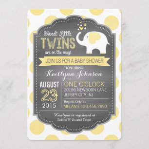 Invitación Elefante blanco y puntos Baby Shower